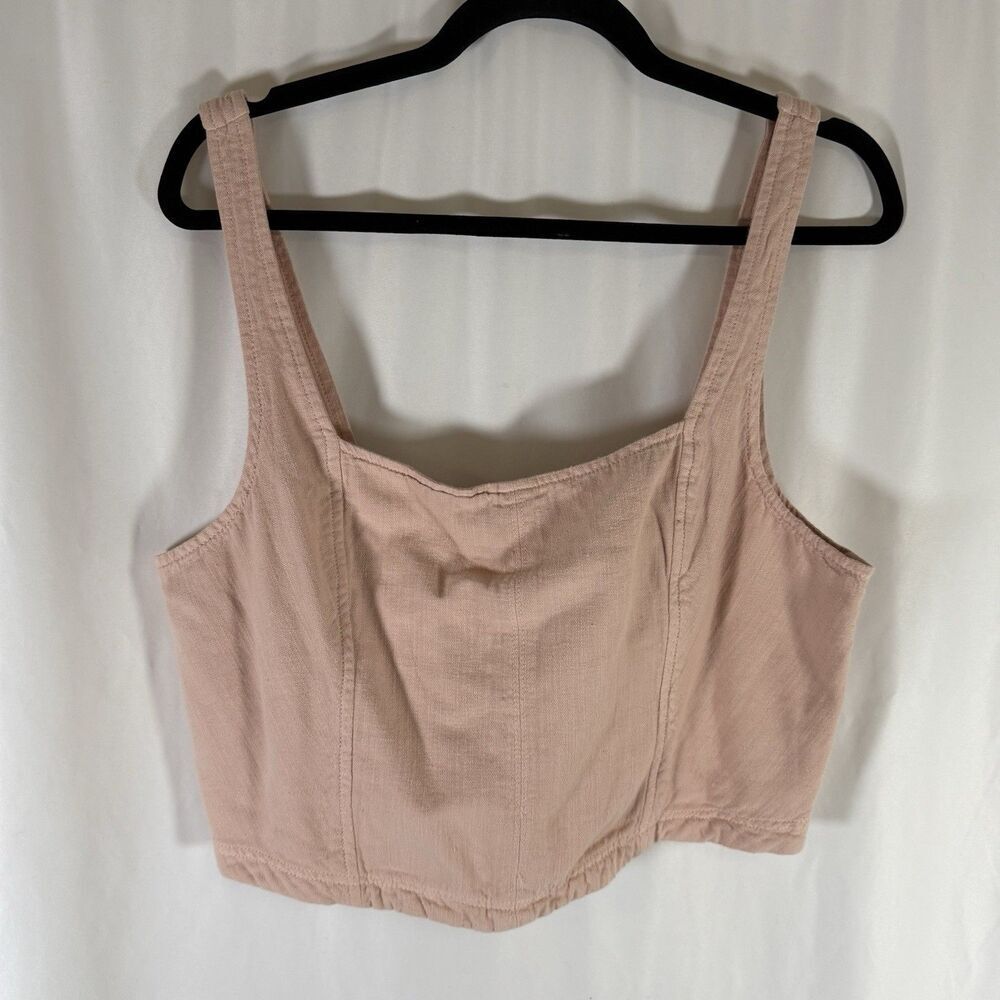 New Pilcro Crop Top Women's Large Pink Zip Smocked Scoop Neck Sleeveless